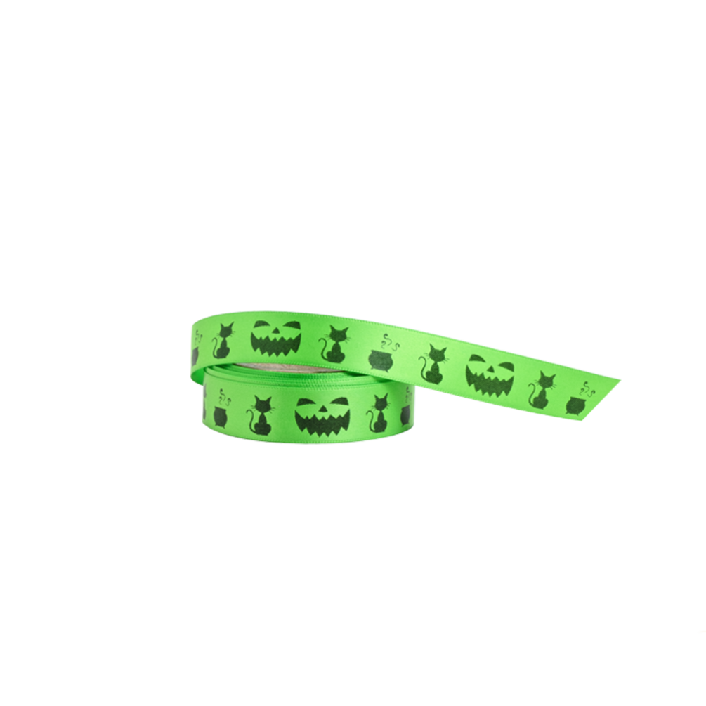 Halloween Cat & Caudron Green Double Faced Satin Ribbon 5 metres x 15mm