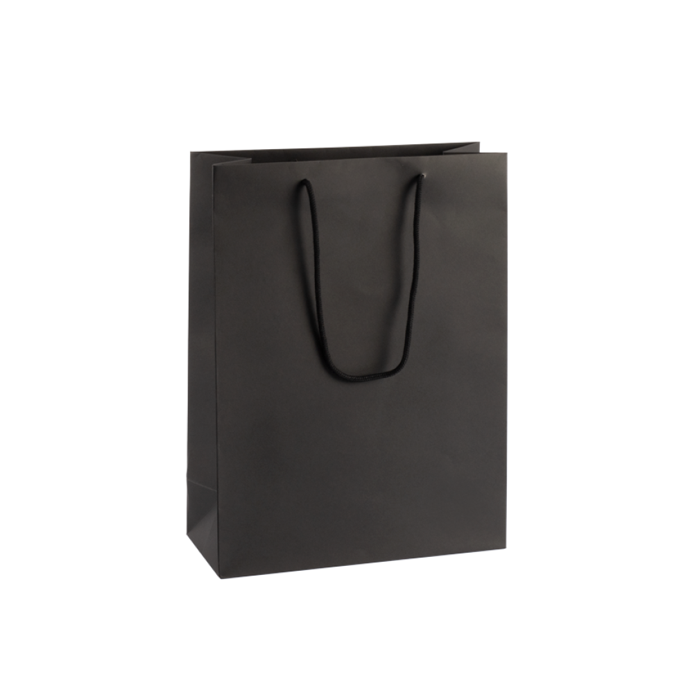 Large Portrait Black Paper Gift Bag With Rope Handles