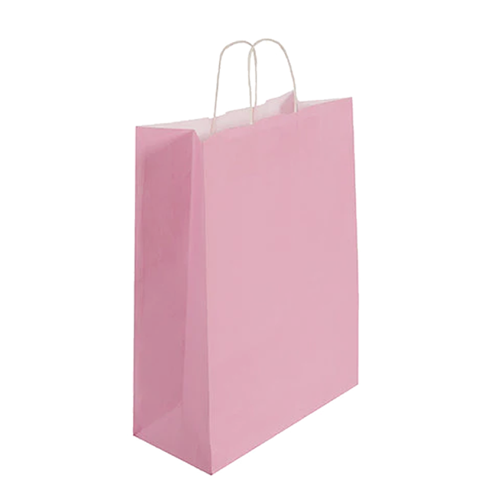  Pack of 25 Large Pink Paper Gift Bag With Paper Twisted Handles