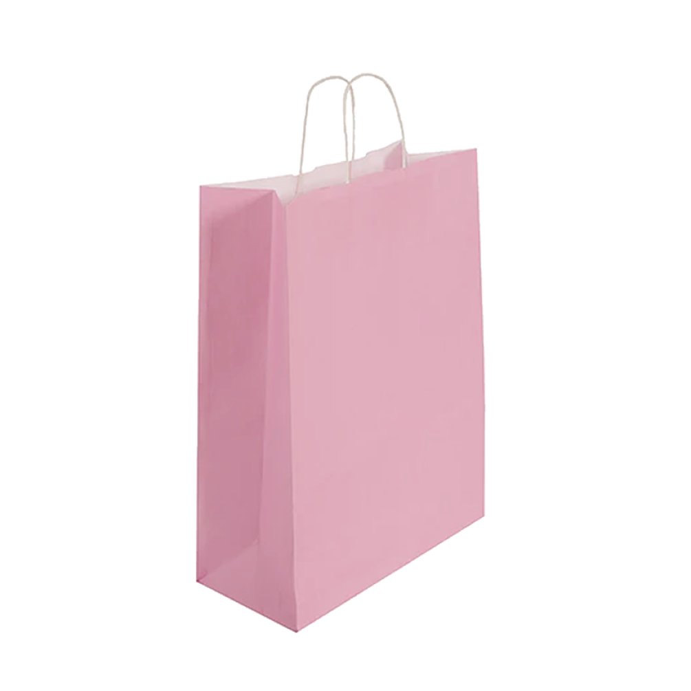 Pack of 25 Medium Pink Paper Gift Bag With Paper Twisted Handles
