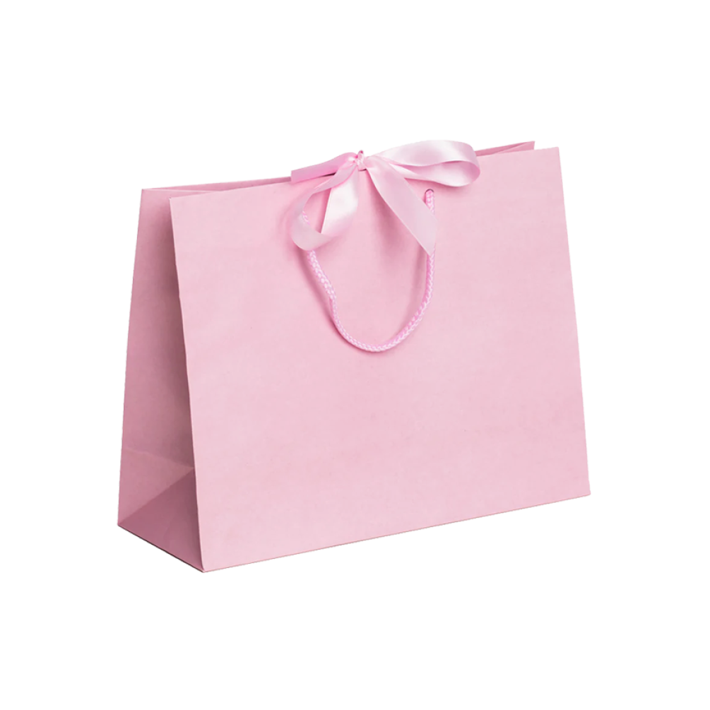 Pack of 100 Medium Landscape Pink Paper Gift Bags With Rope