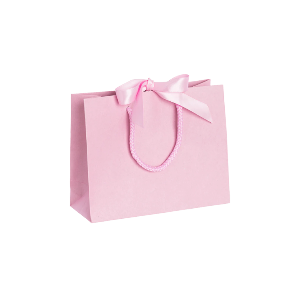 Pack of 25 Small Landscape Pink Paper Gift Bags With Rope Handles and Ribbon