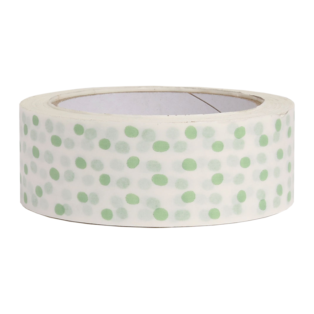 White Paper Tape with Green Polka Dots 50 metres