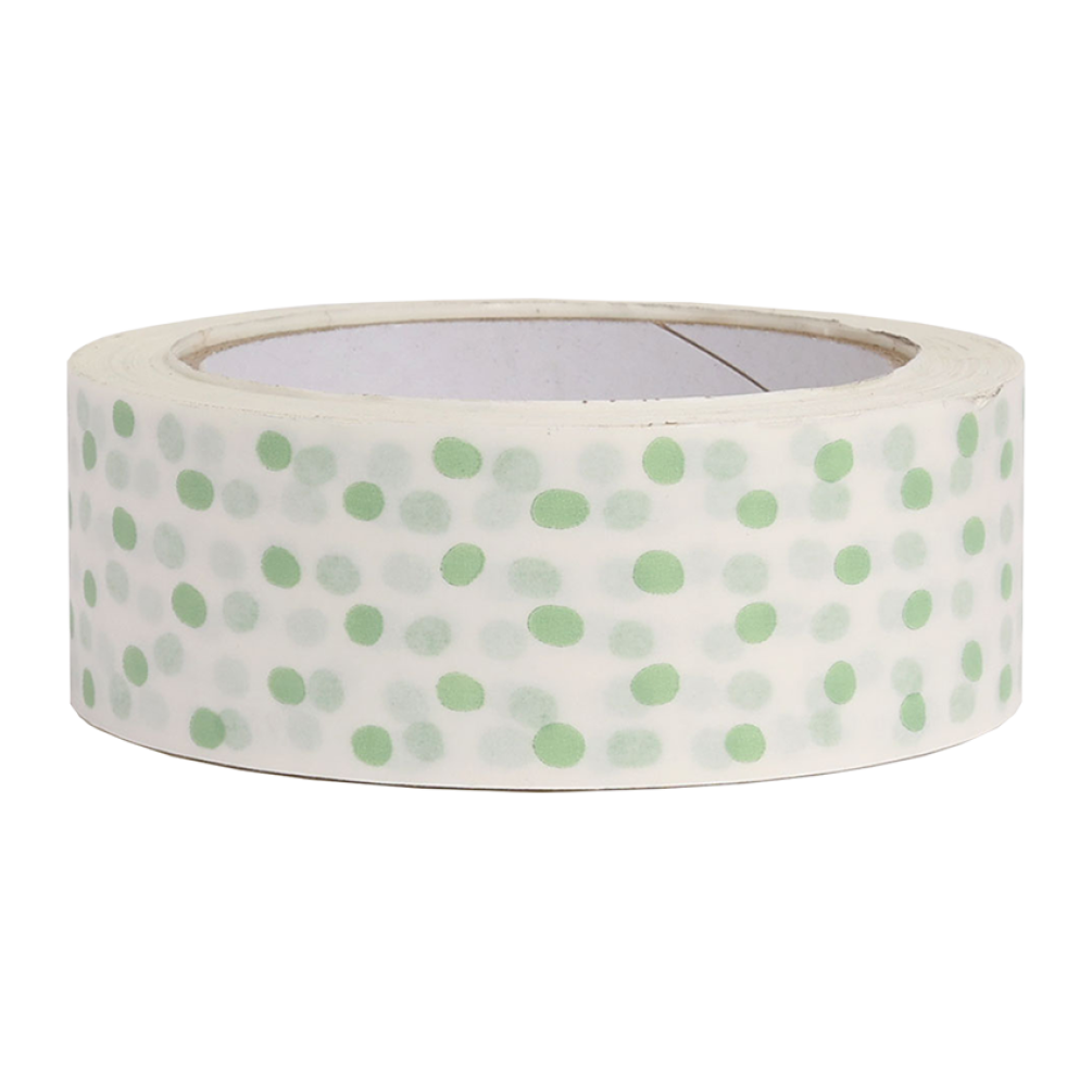 White Paper Tape with Green Polka Dots 50 metres x 37.5mm