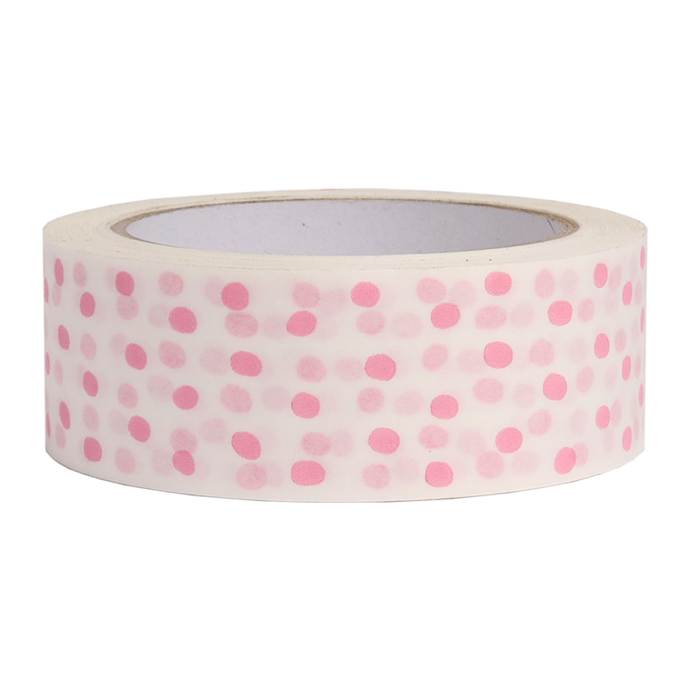 White Paper Tape with Pink Polka Dots 50 metres