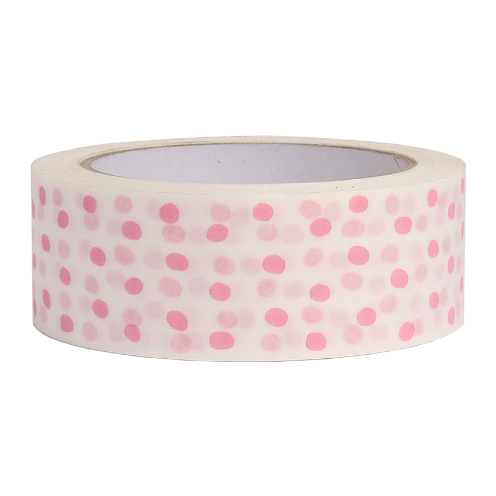 White Paper Tape with Pink Polka Dots 50 metres x 37.5mm