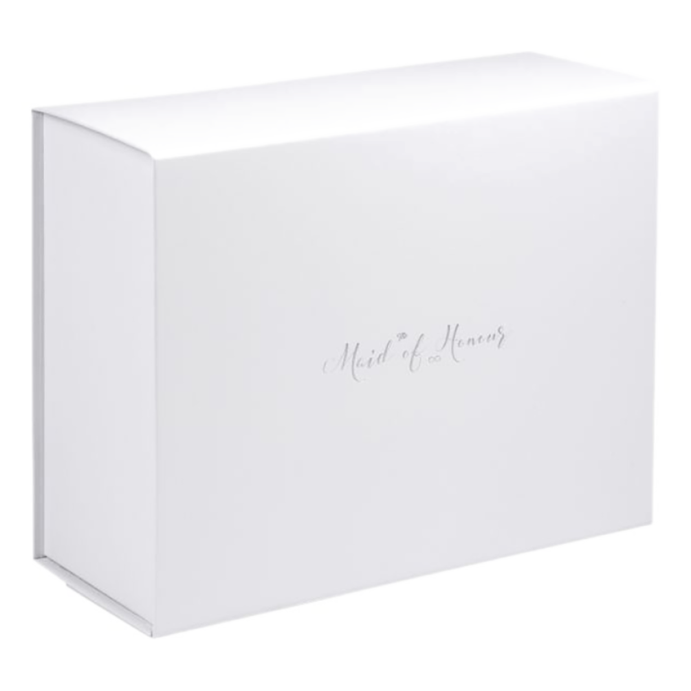 Deep White Maid of Honour Box in Matt Silver Foil | Bridal Party Collection