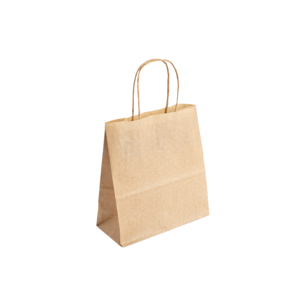 Digital Printed Essentials Range Small Kraft Brown Paper Gift Bag with Paper Twisted Handles