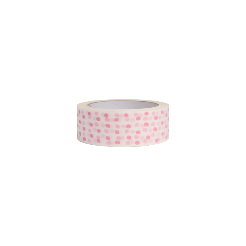 White Paper Tape with Pink Polka Dots 50 metres x 37.5mm
