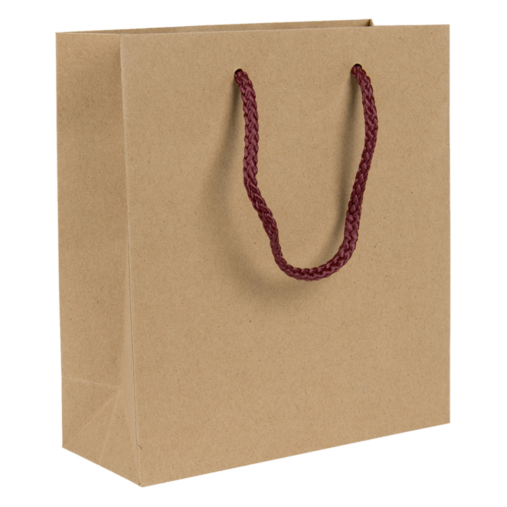 Portrait Kraft Brown Paper Gift Bag With Burgundy Rope Handles