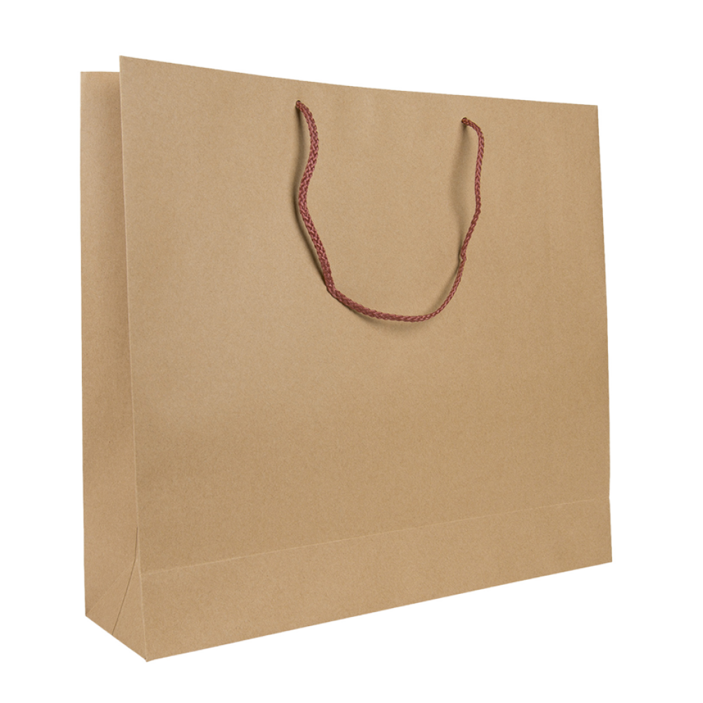 Landscape Kraft Brown Paper Gift Bag With Burgundy Rope Handles