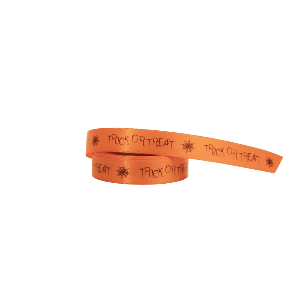 Halloween Trick or Treat Orange Double Faced Satin Ribbon 10 metres x 15mm