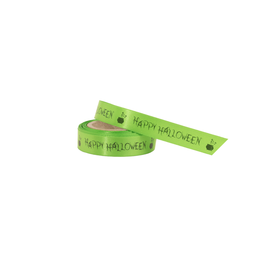 Happy Halloween Green Double Faced Satin Ribbon 5 metres x 15mm