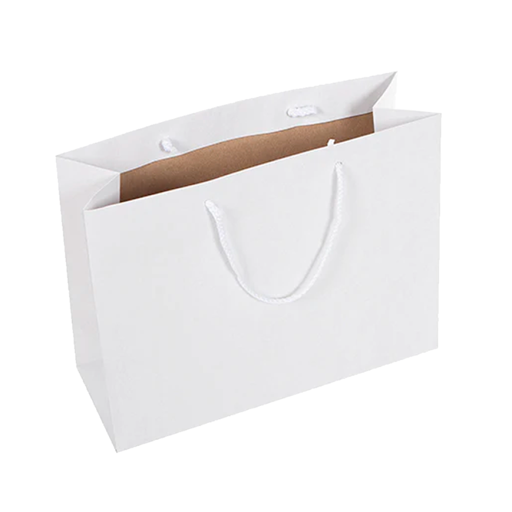 Pack of 25 White Landscape Recycled Paper Carrier Bags with Rope Handles 250 x 320 x 120mm