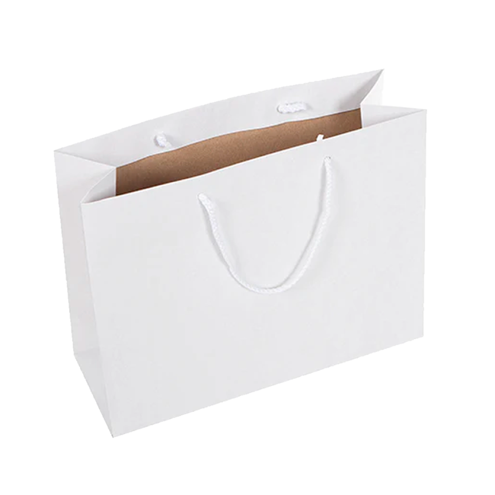 Pack of 25 White Landscape Recycled Paper Carrier Bags With Rope Handles 250 x 320 x 120mm