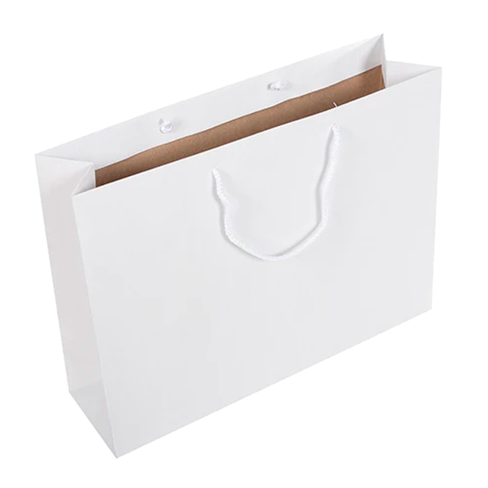 Pack of 25 White Landscape Recycled Paper Carrier Bags with Rope Handles 320 x 420 x 120mm