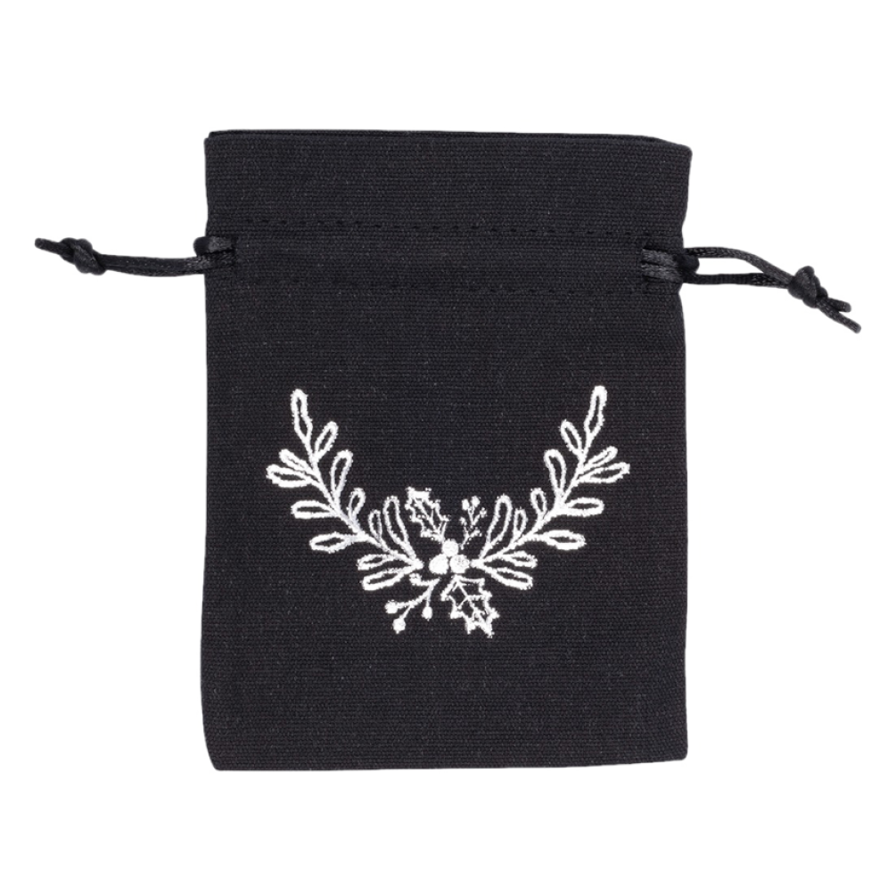 Medium Silver Holly Black Cotton Bag | 95 x 90mm