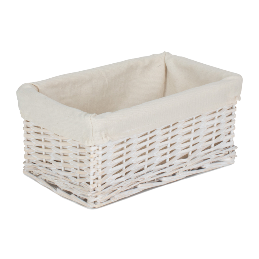 Pack of 5 Small White Wash Wicker Storage Baskets with White Lining