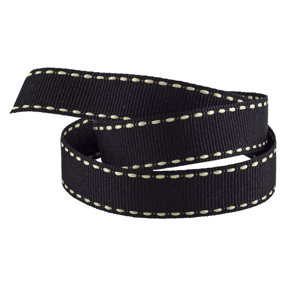 Black Grosgrain Ribbon With Cream Stitching 15 metres x 16mm