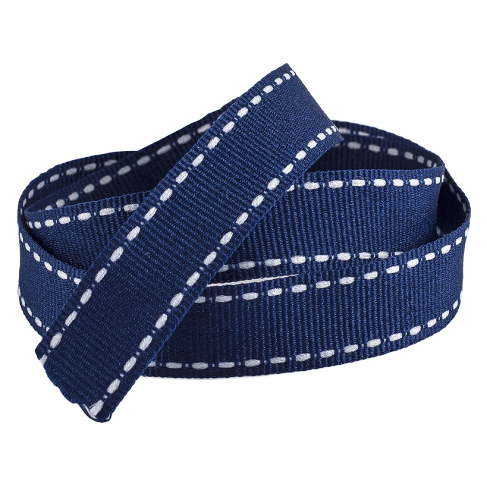 Navy Grosgrain Ribbon With White Stitching 15 metres x 16mm