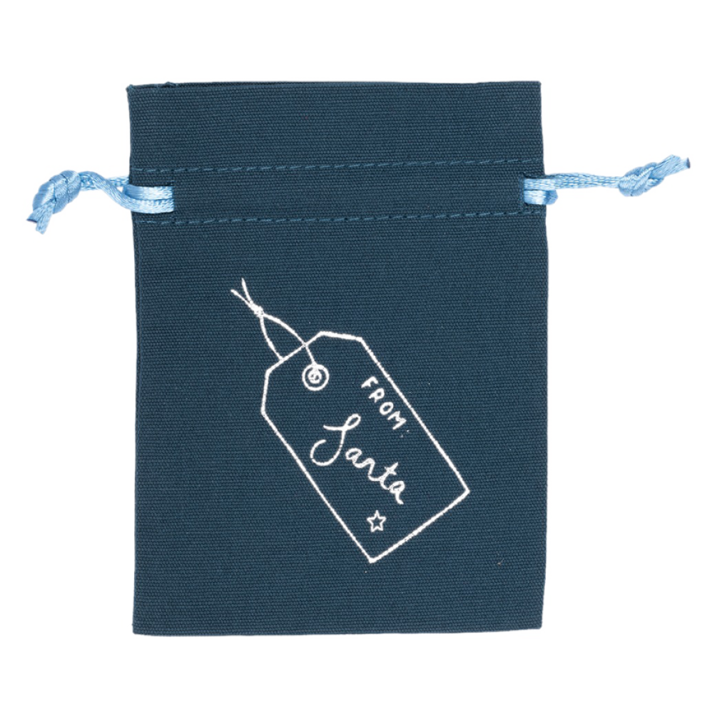 Medium Silver Tag Dark Teal Cotton Bag | 95 x 90 mm
