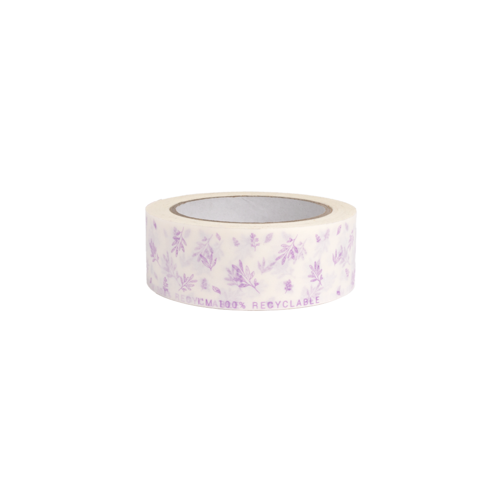 White Paper Tape with Lilac Leaf I'm 100% Recyclable 50 metres