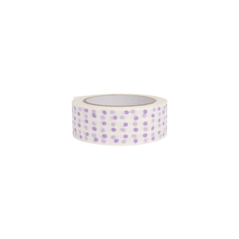 White Paper Tape with Lilac Polka Dots 50 metres