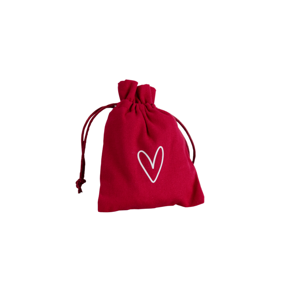 Love Heart Valentine's Day Medium Red Cotton Bag with Silk Drawstring