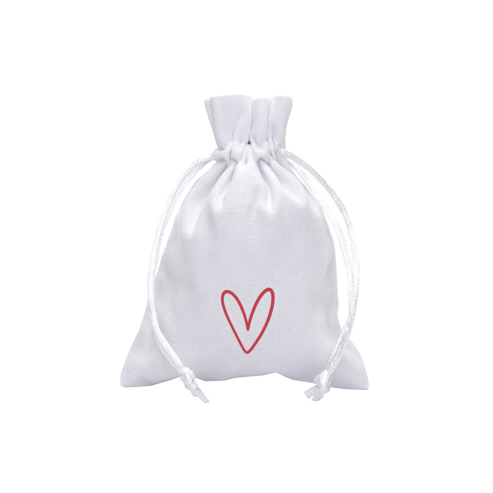 Love Heart Valentine's Day Medium White Cotton Bag with Silk Drawstring