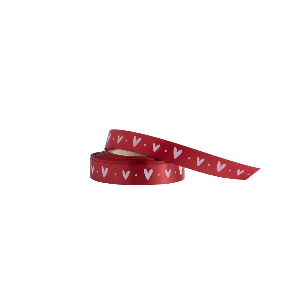 Love Heart Valentine's Day Red Double Faced Recycled Satin Ribbon 5 metres x 15mm