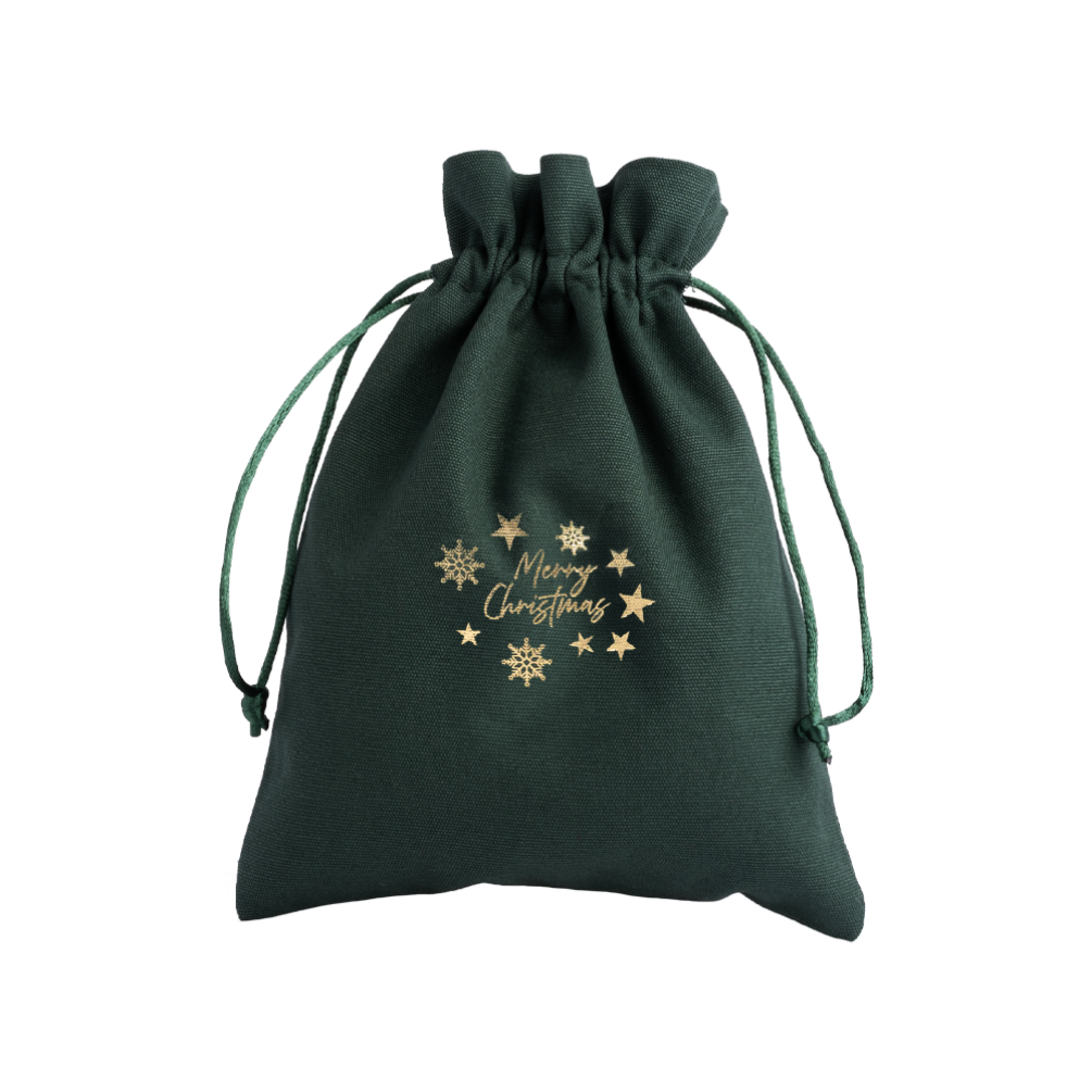 Christmas Cotton Bag Green Large Gold Merry Christmas