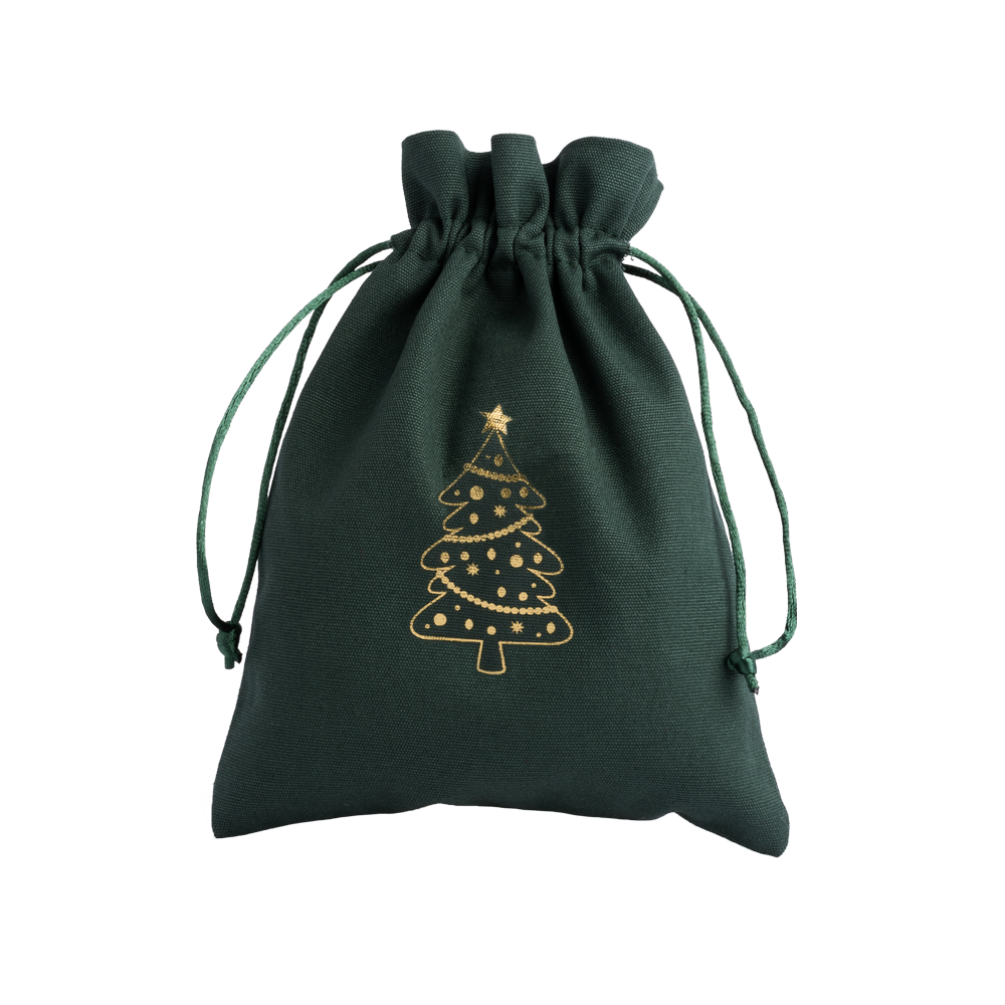 Christmas Cotton Bag Green Large Gold Tree