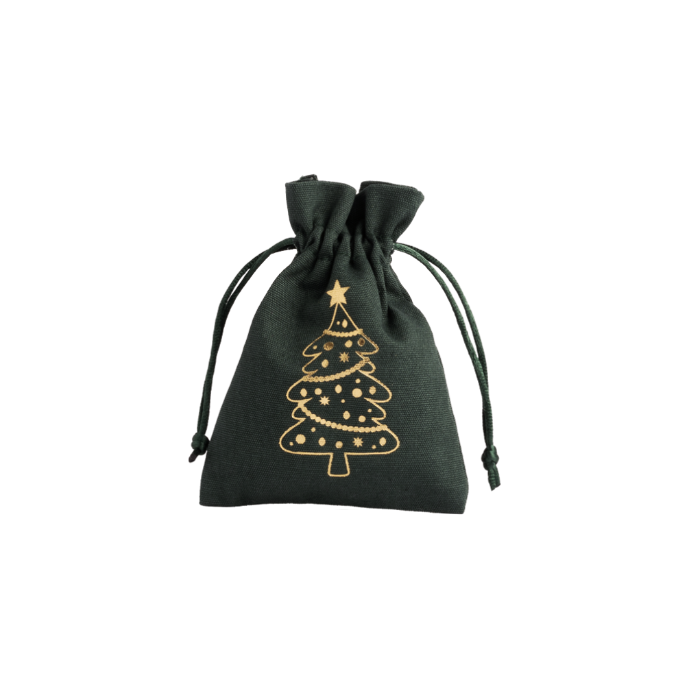 Christmas Cotton Bag Green Medium Gold Tree
