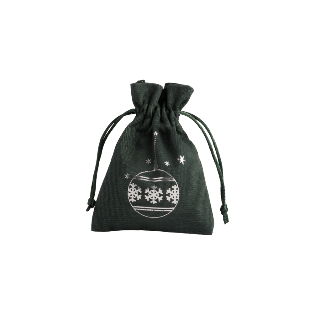 Christmas Cotton Bag Green Medium Silver Bauble
