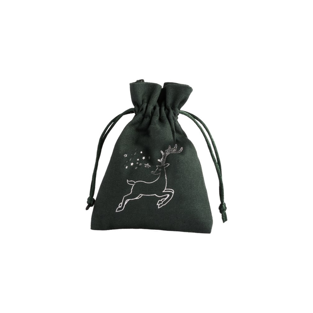 Christmas Cotton Bag Green Medium Silver Reindeer