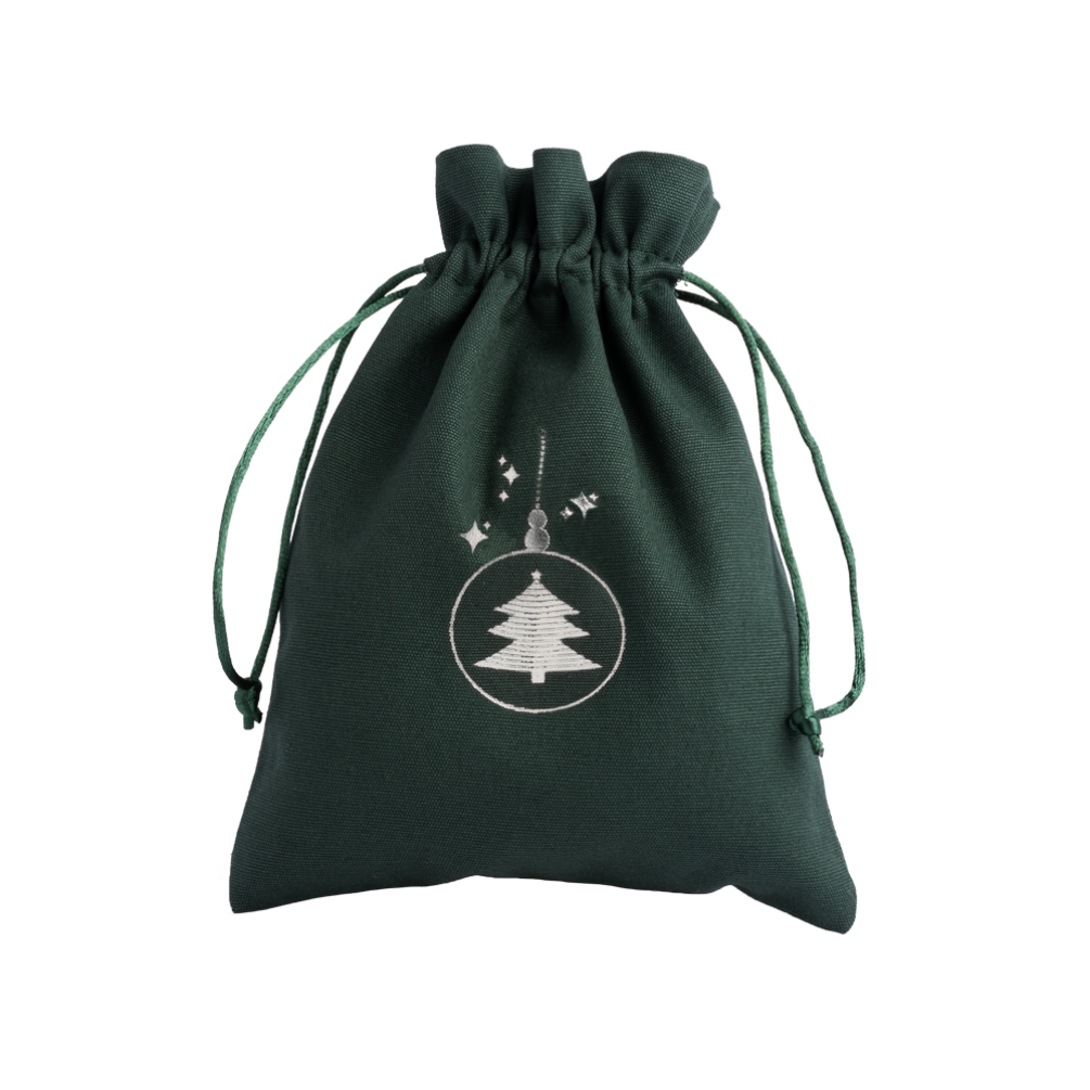Christmas Cotton Bag Green Large Silver Tree Bauble