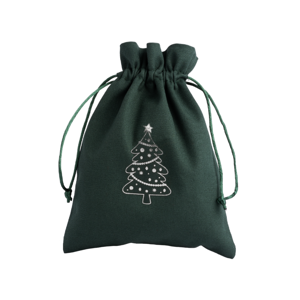 Christmas Cotton Bag Green Large Silver Tree