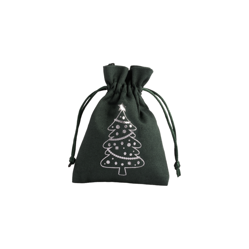 Christmas Cotton Bag Green Medium Silver Tree