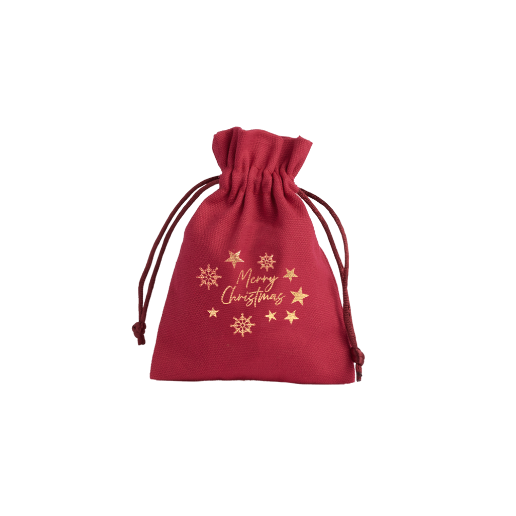Christmas Cotton Bag Red Medium Gold Merry Christmas