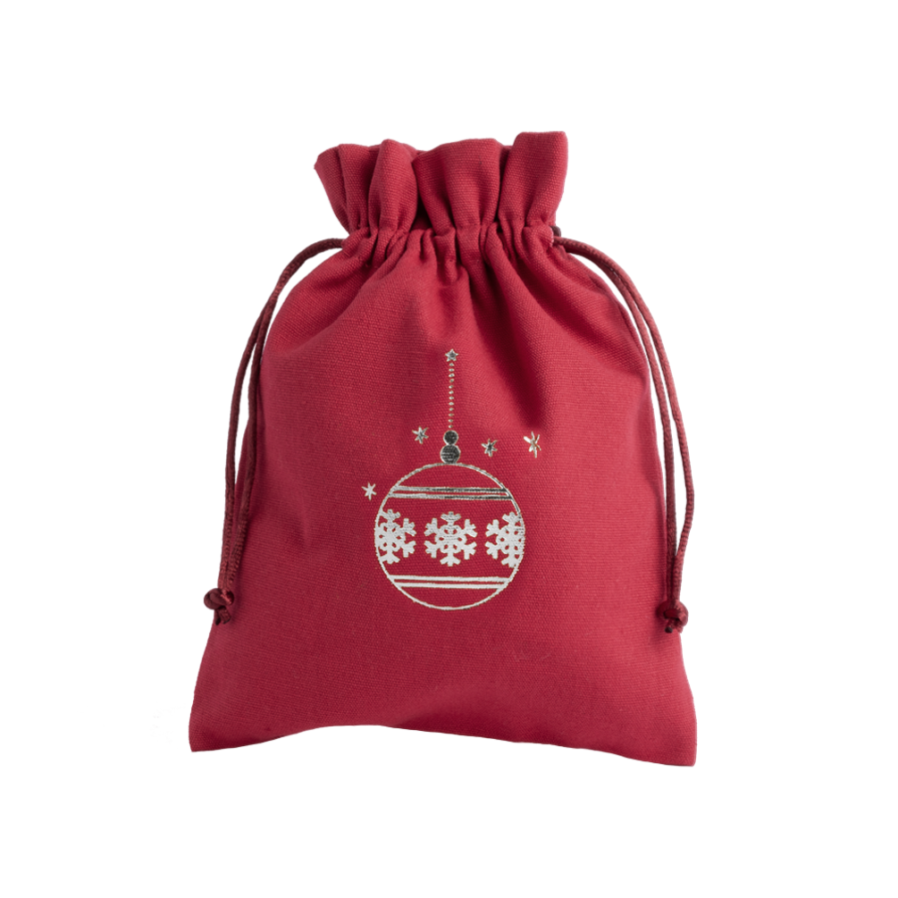 Christmas Cotton Bag Red Large Silver Bauble