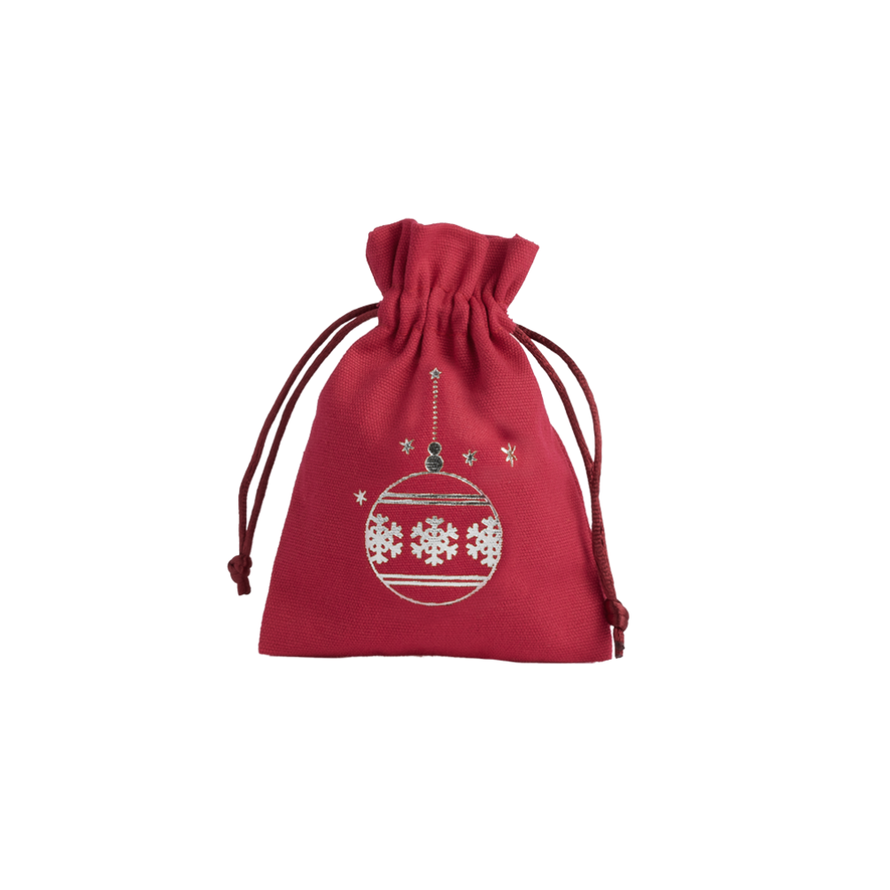 Christmas Cotton Bag Red Medium Silver Bauble