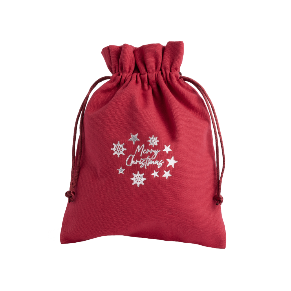 Christmas Cotton Bag Red Large Silver Merry Christmas
