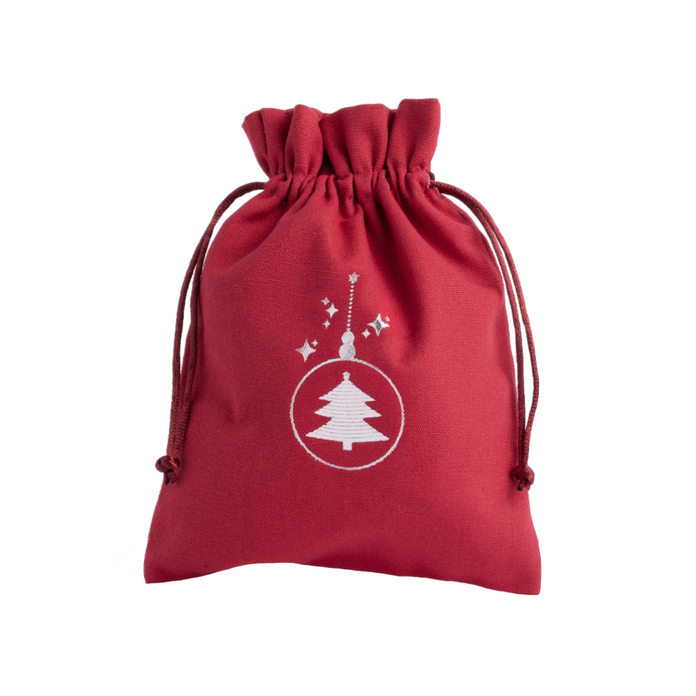 Christmas Cotton Bag Red Large Silver Tree Bauble