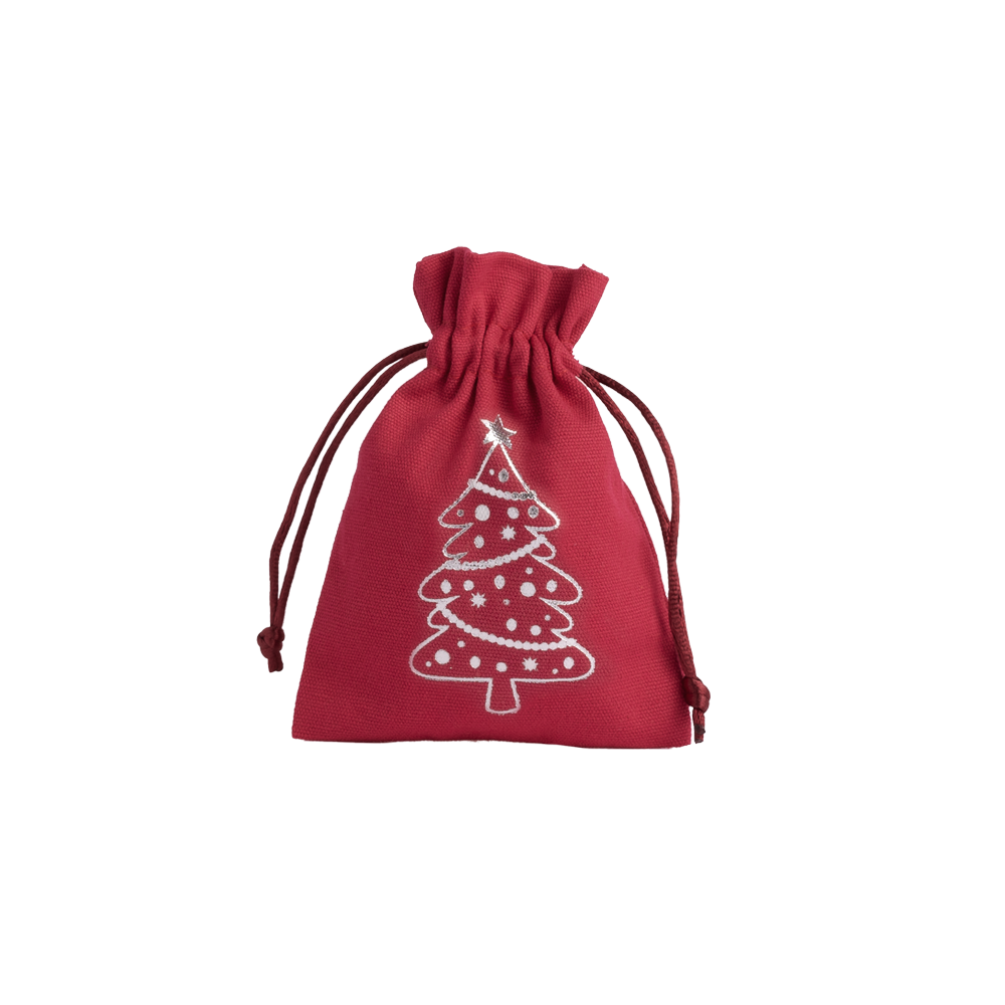 Christmas Cotton Bag Red Medium Silver Tree
