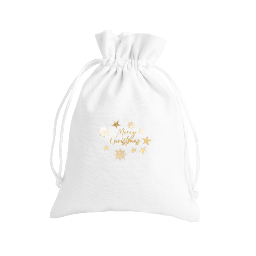 Christmas Cotton Bag White Large Gold Merry Christmas