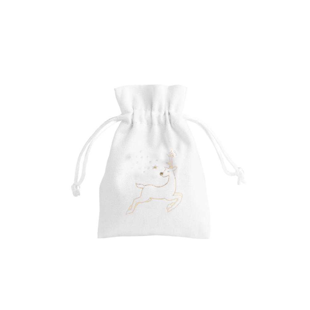 Christmas Cotton Bag White Medium Gold Reindeer