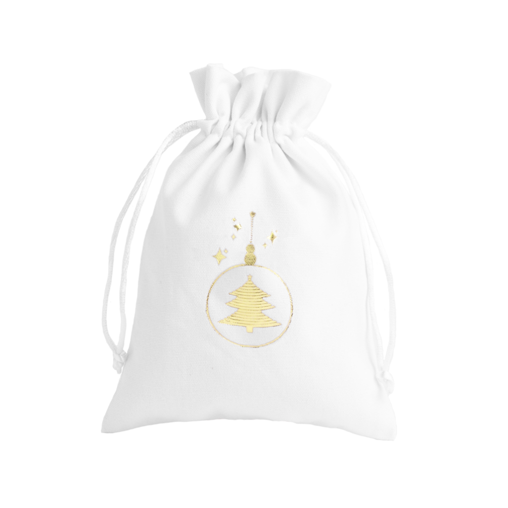 Christmas Cotton Bag White Large Gold Tree Bauble