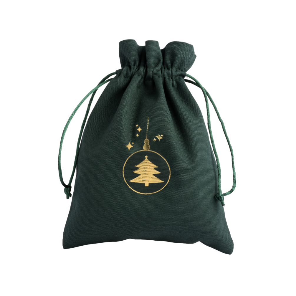 Christmas Cotton Bag Green Large Gold Tree Bauble