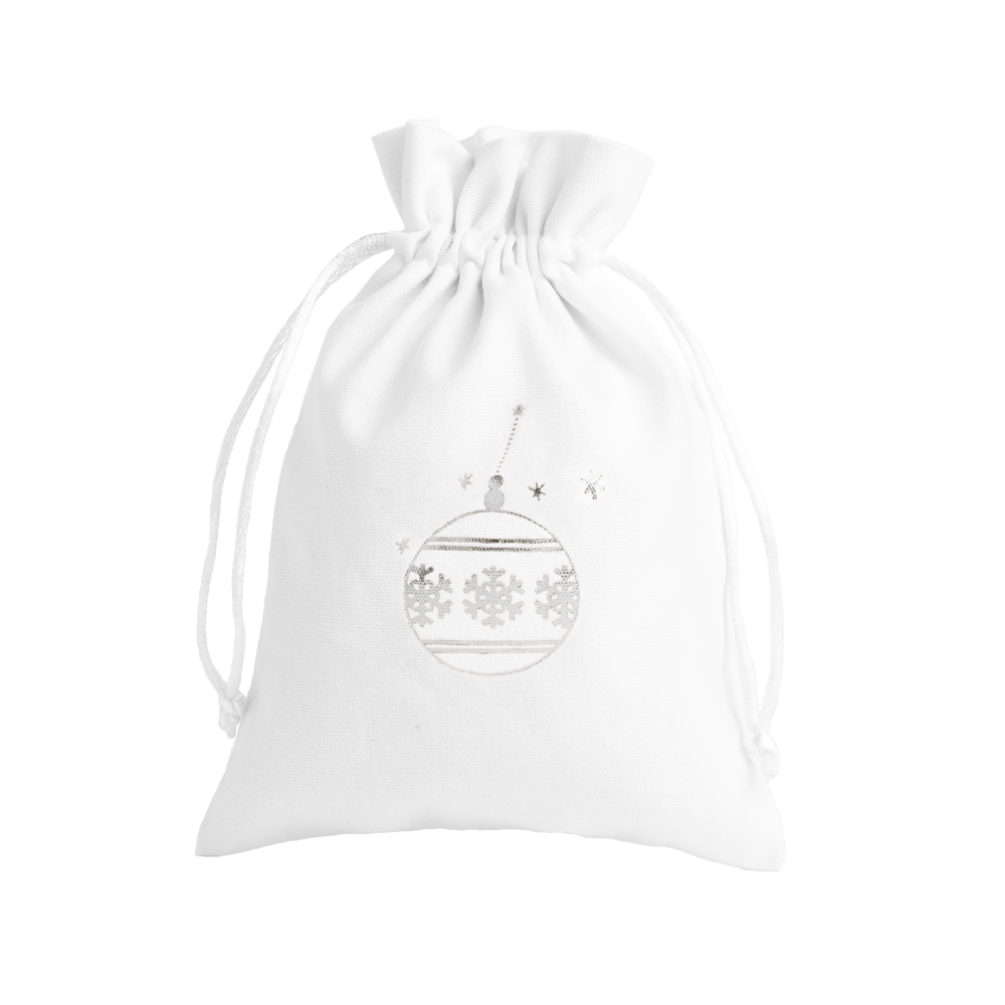 Christmas Cotton Bag White Large Silver Bauble