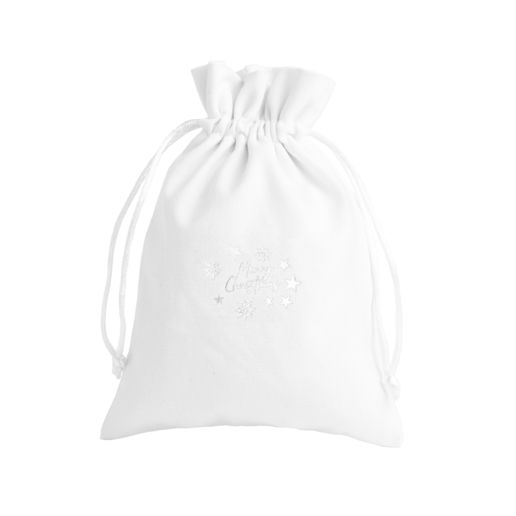 Christmas Cotton Bag White Large Silver Merry Christmas